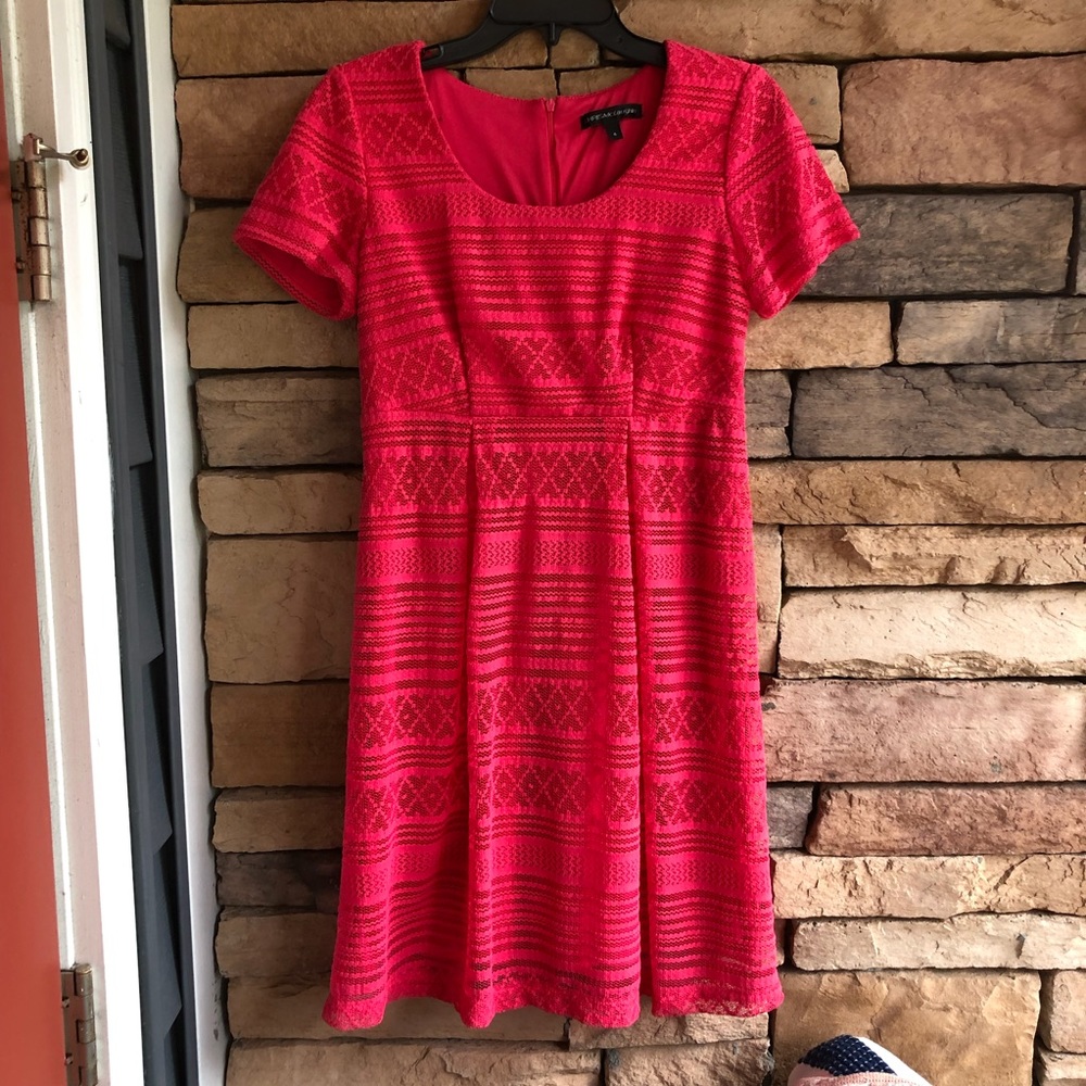 Chris McLaughlin pink crochet lace layered short sleeve Dress NWT Women 4